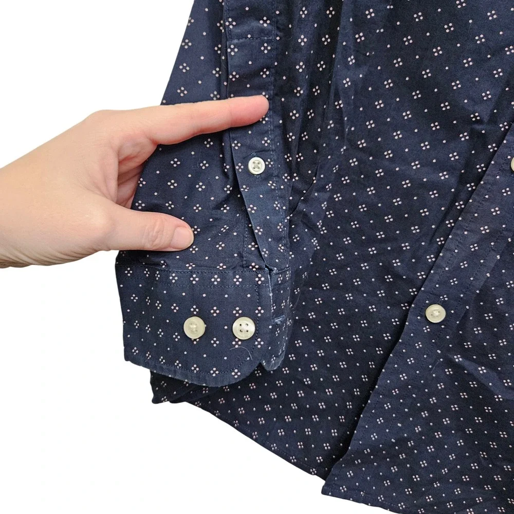 Banana Republic Standard Fit Button Down Shirt Men's L Navy Geometric‎ Stretch